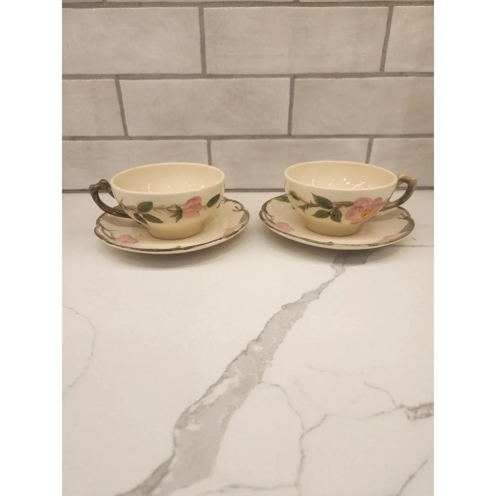 Set of‎ 2 Vintage USA Franciscan Desert Rose Tea Coffee Cups & Saucers